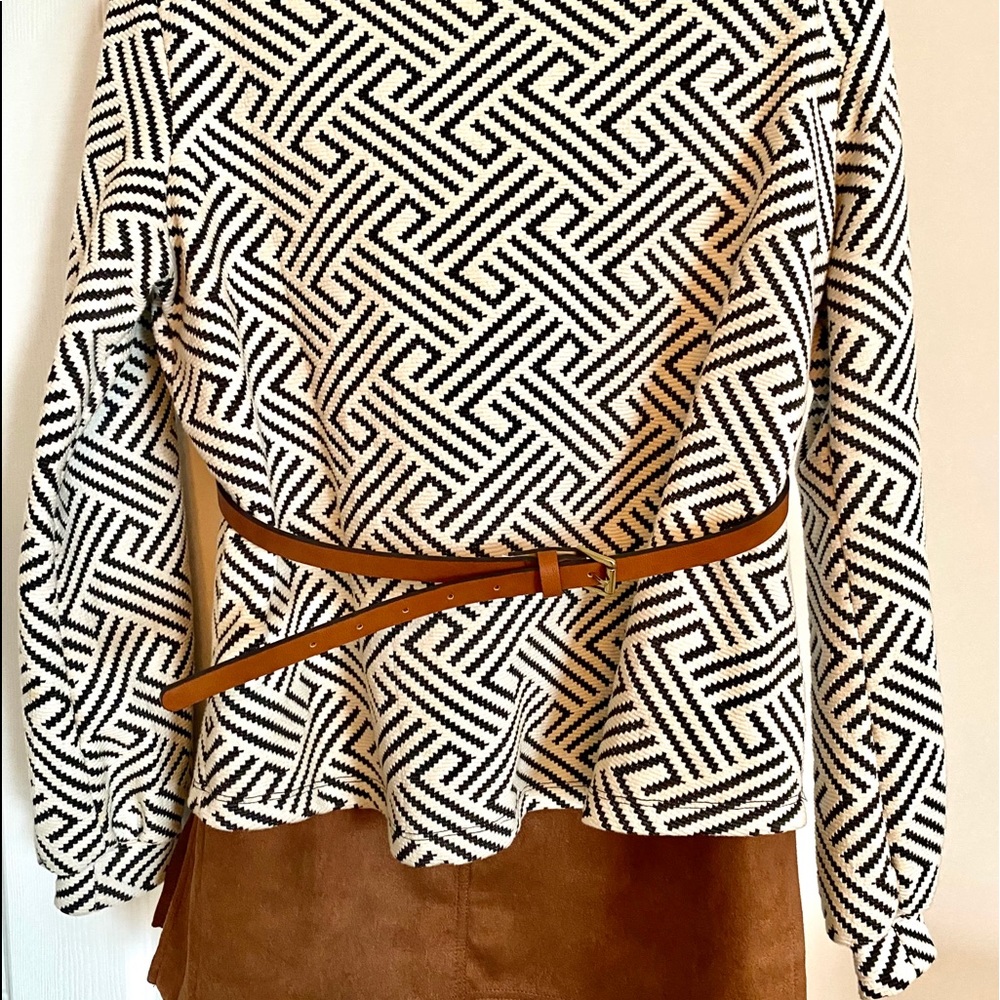 Suede skirt and white top with belt